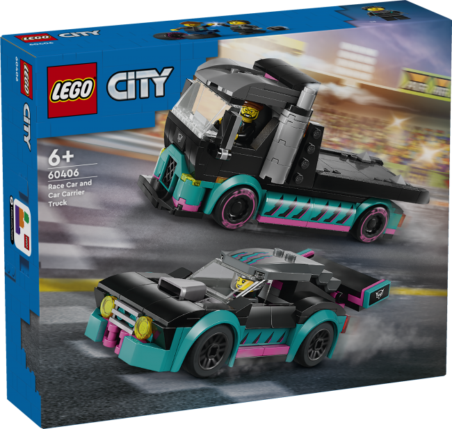 LEGO City Lenktyninis automobilis ir automobilių gabenimo