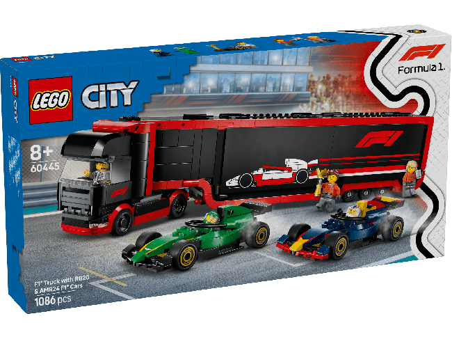 LEGO City F1® sunkvežimis su RB20 ir AMR24 F1® automobiliais 60